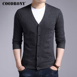 COODRONY Cardigan Men 2020 Autumn Winter Soft Warm Cashmere Wool Sweater Men Pure Color Classic Casual V-Neck Cardigans Top 7402
