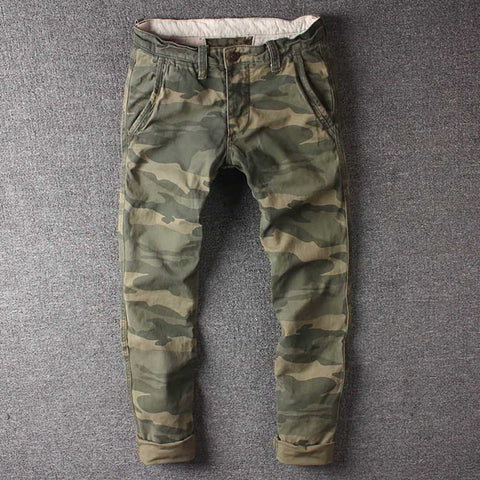 Retro Camouflage Cargo Pants Men Military Tactical Pants Skinny Fits Army Style Cotton Trousers Casual Pants Man Clothing