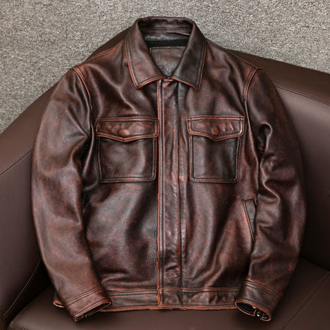 YR!Free shipping.sales.$99.99 cowhide jacket.mens genuine leather coat.vintage casual leather outwear.classic leather clothing