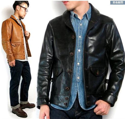 Free shipping.Brand classis Cossack horsehide coat,man genuine leather Jacket,quality men's slim japan style leather clothes